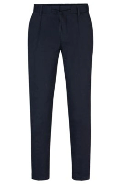 Shop Hugo Boss Relaxed-fit Trousers In A Linen Blend In Dark Blue