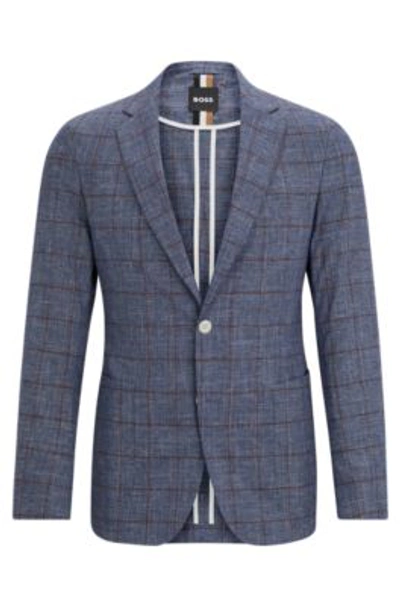 Hugo Boss Slim-fit Micro-patterned Jacket In Checked Serge In Blue