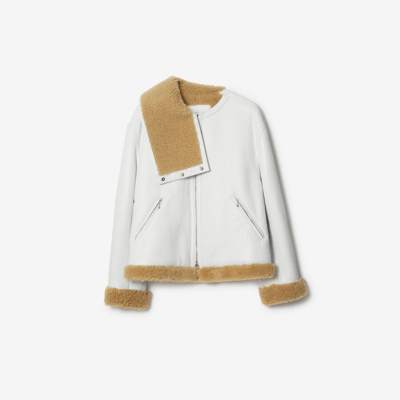 Shop Burberry Shearling Aviator Jacket In White