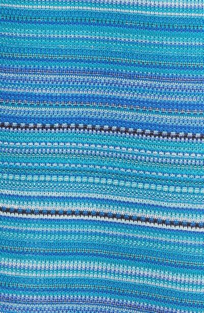 Ming Wang Contrast Trim Textured Stripe Knit Dress In Brt Teal/blk/ocean Bl/wht