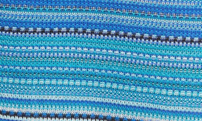 Ming Wang Contrast Trim Textured Stripe Knit Dress In Brt Teal/blk/ocean Bl/wht