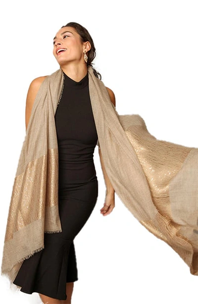 Saachi Sequin Cashmere Scarf In Taupe