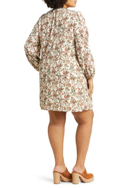 Treasure & Bond Floral Print Long Sleeve Minidress In Ivory Multi