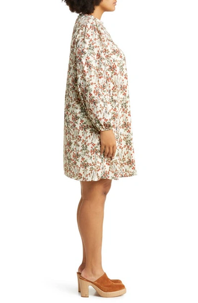 Treasure & Bond Floral Print Long Sleeve Minidress In Ivory Multi