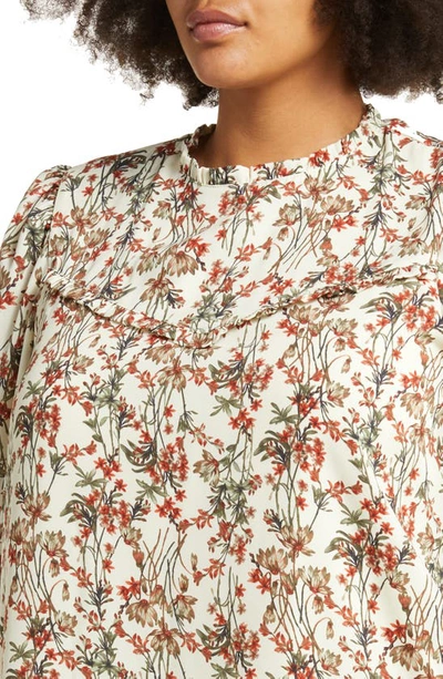 Treasure & Bond Floral Print Long Sleeve Minidress In Ivory Multi