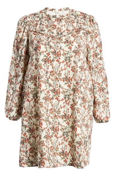 Treasure & Bond Floral Print Long Sleeve Minidress In Ivory Multi