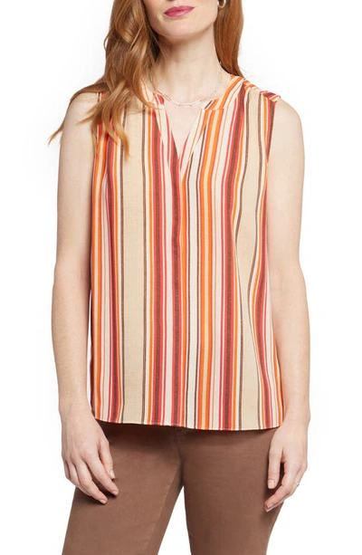 Shop Nydj Print Pleat Back Sleeveless Split Neck Blouse In La Playa Stripe