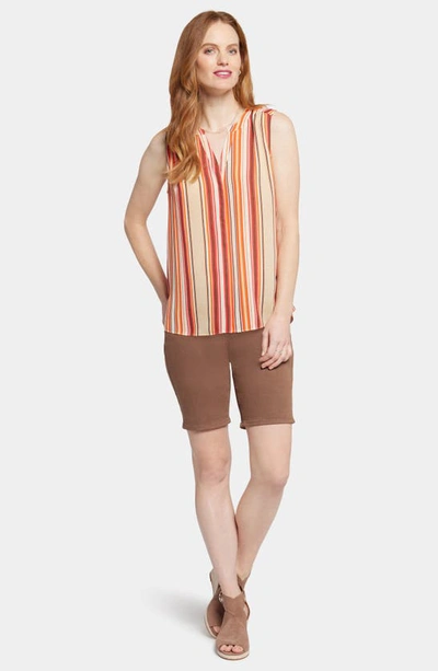 Shop Nydj Print Pleat Back Sleeveless Split Neck Blouse In La Playa Stripe