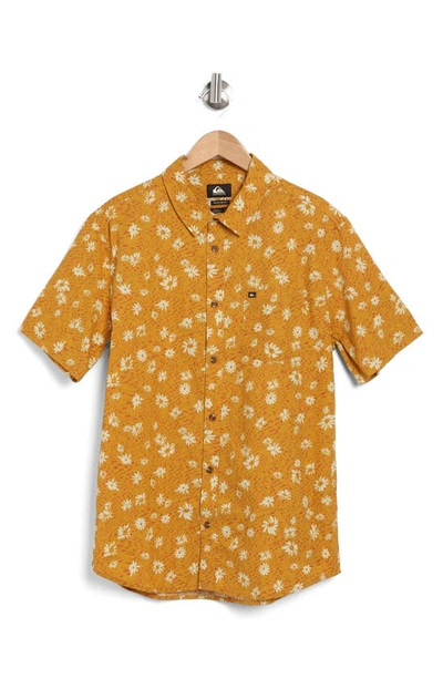 Shop Quiksilver Future Hippie Floral Short Sleeve Button-up Shirt In Mustard