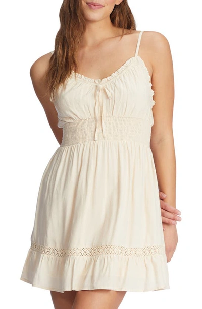 Shop Roxy There She Goes Smocked Waist Minidress In Tapioca