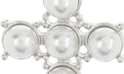 Shop Tasha Imitation Pearl Cross Drop Earrings In Silver