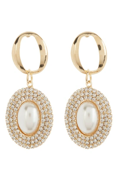 Shop Tasha Crystal & Imitation Pearl Drop Earrings In Gold