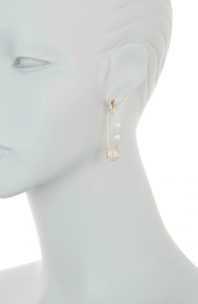 Shop Tasha Crystal & Imitation Pearl Safety Pin Earrings In Gold