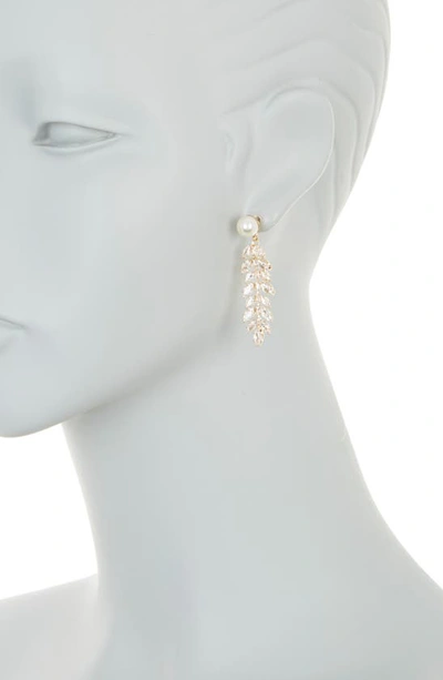 Shop Tasha Crystal & Imitation Pearl Leaf Drop Earrings In Gold