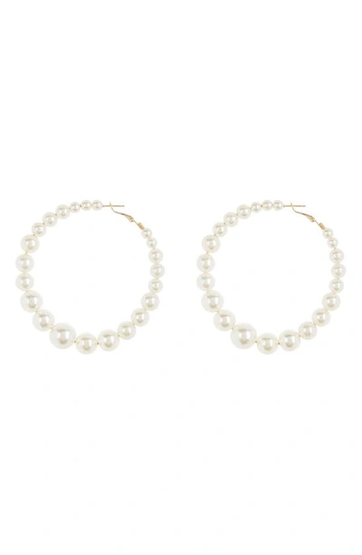 Shop Tasha Imitation Pearl Hoop Earrings In Ivory