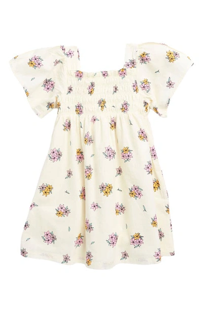 Shop Jessica Simpson Kids' Floral Print Smocked Dress In Sea Salt