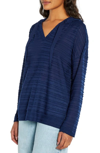 Shop Three Dots Stripe Textured Hacci Pullover Hoodie In Navy