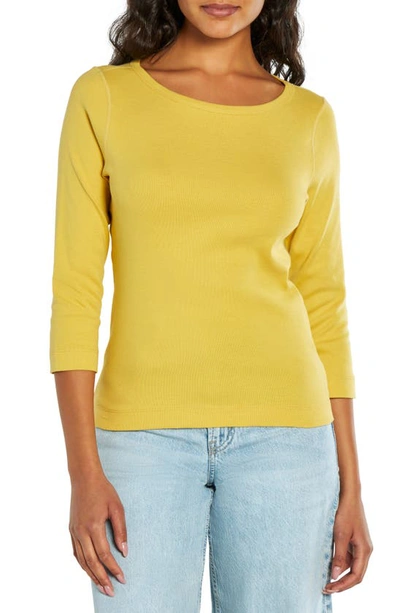 Shop Three Dots Cotton Boatneck Top In Mustard