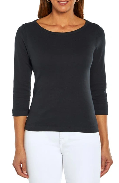 Shop Three Dots Cotton Boatneck Top In Black