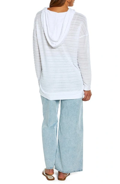 Shop Three Dots Stripe Textured Hacci Pullover Hoodie In White