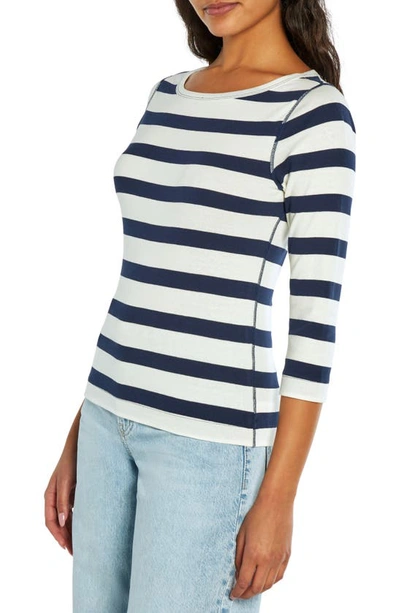 Shop Three Dots Cotton Boatneck Top In Navy/ White