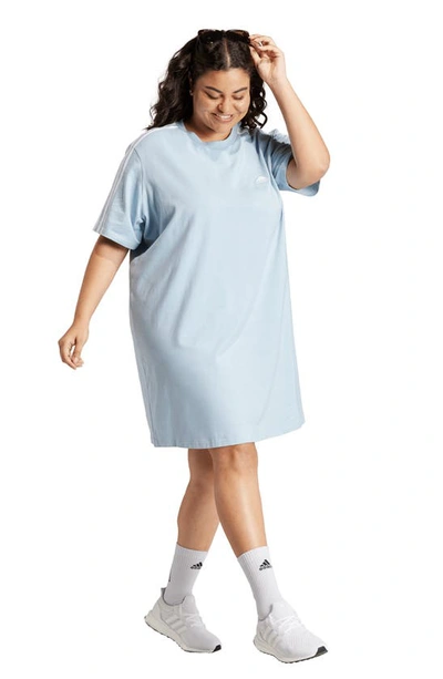 Shop Adidas Originals 3-stripes Short Sleeve T-shirt Dress In Wonder Blue/ White