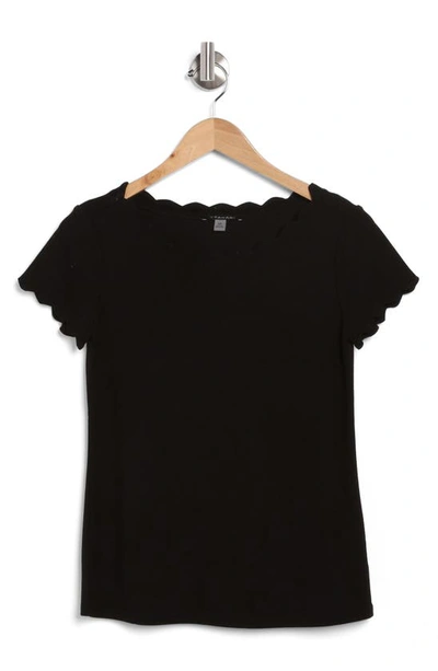 T Tahari Scalloped Knit T-shirt In Black