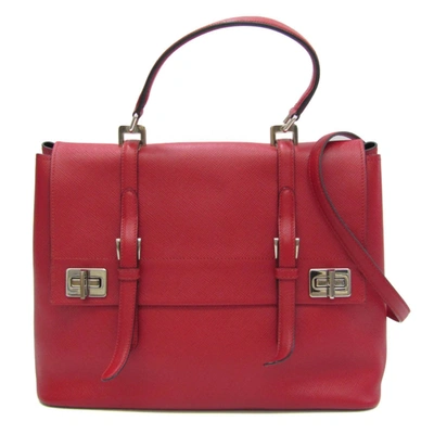 Shop Prada Saffiano Leather Tote Bag () In Red