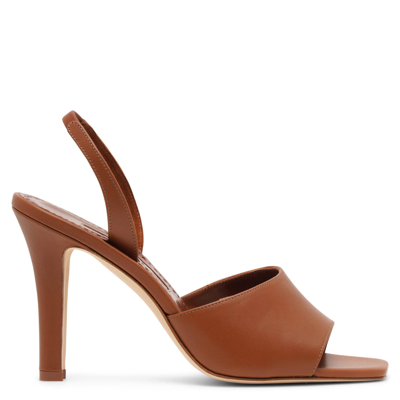Shop Manolo Blahnik Clotilde 105 Brown Leather Sandals