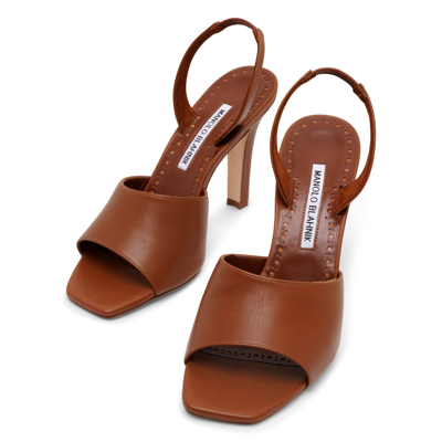 Shop Manolo Blahnik Clotilde 105 Brown Leather Sandals