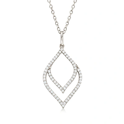 Shop Ross-simons Diamond Double-leaf Pendant Necklace In Sterling Silver In Multi