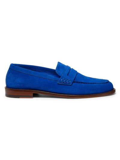 Shop Manolo Blahnik Men's Perry Suede Penny Loafers In Blue