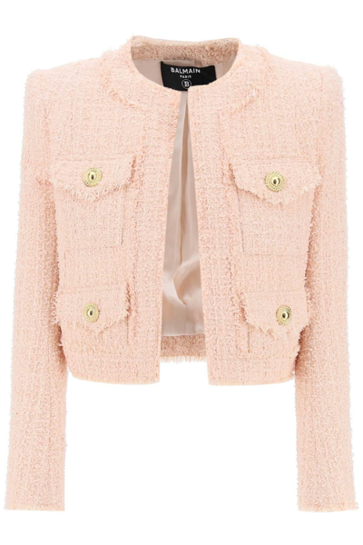 Shop Balmain Bolero Jacket In Tweed In Pink