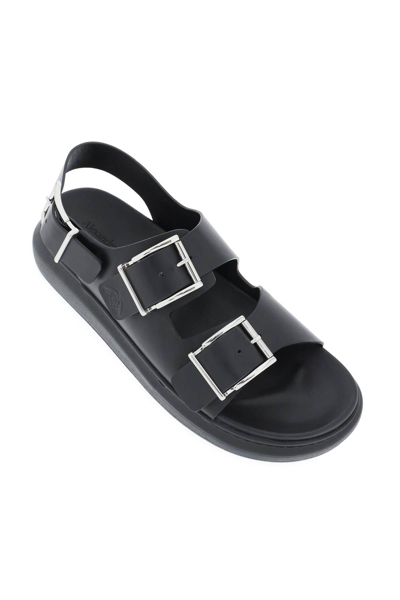 Shop Alexander Mcqueen Leather Sandals With Maxi Buckles In Black