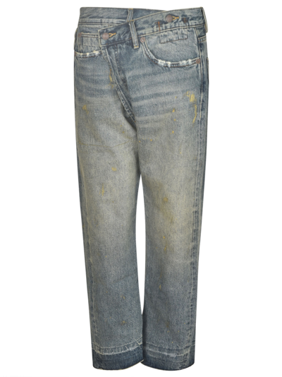 Shop R13 Straight Buttoned Jeans In Blue/gold