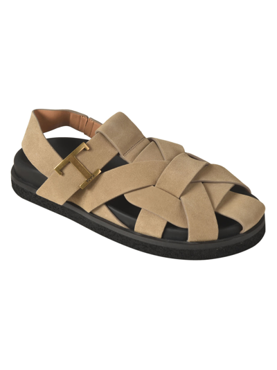 Shop Tod's T Logo Plaque Sandals In Brown