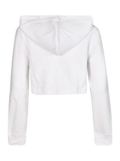 Shop Moschino Logo Bear Cropped Zip Hoodie In White