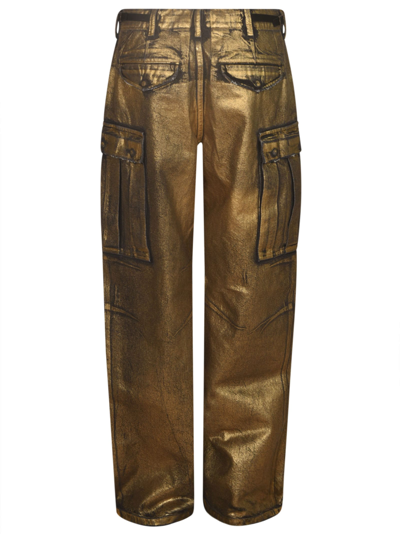 R13 Cargo Buttoned Belted Trousers In Black/vintage Gold