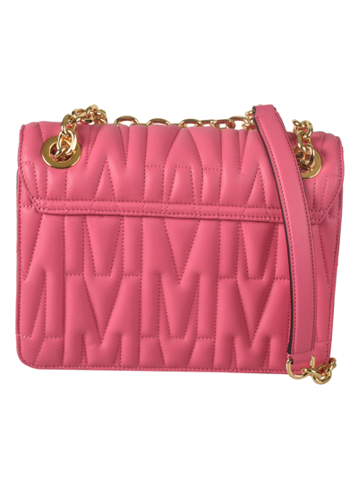 Shop Moschino Logo Quilted Chain Shoulder Bag In 0199