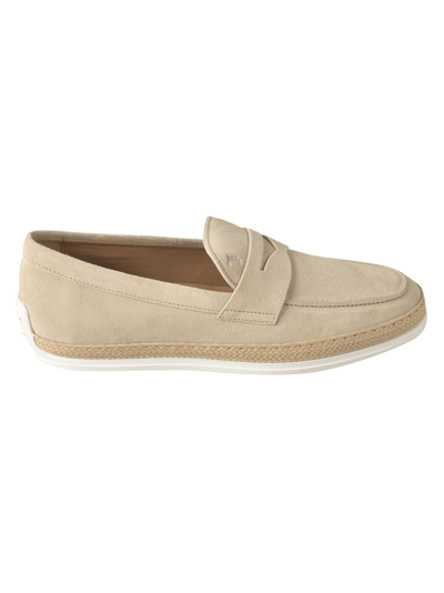 Shop Tod's Logo Stamp Loafers In Beige