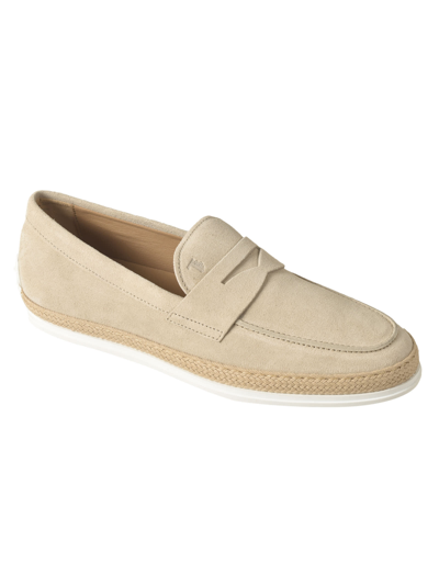 Shop Tod's Logo Stamp Loafers In Beige