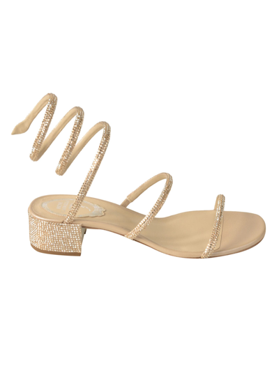 Shop René Caovilla Crystal Embellished Twisted Strap Flat Sandals In Beige