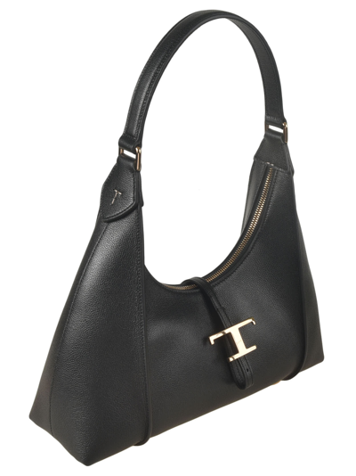 Shop Tod's Top Zip T-plaque Shoulder Bag In Black