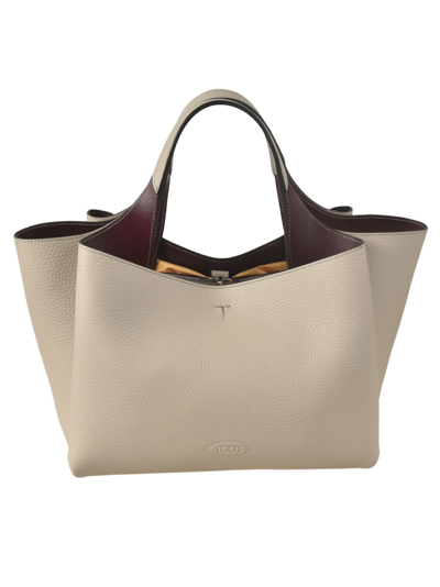 Shop Tod's Logo Stamp Top Handle Tote In Grey