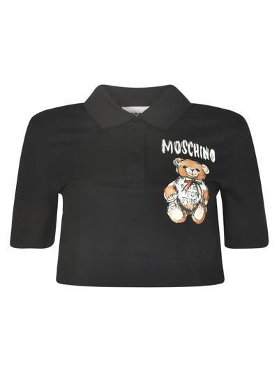 Shop Moschino Bear Cropped Polo Shirt In 1555