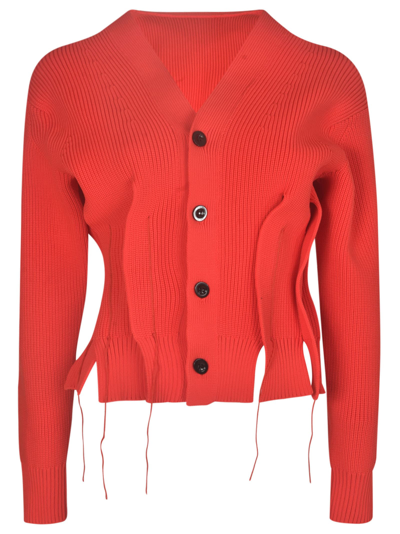 Shop Sacai Ribbed Buttoned Cardigan In Red