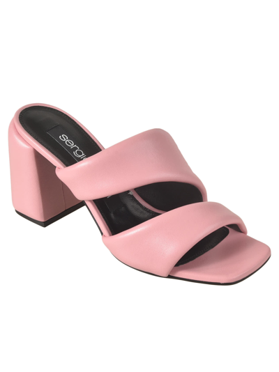 Shop Sergio Rossi Padded Strap Block Heel Mules In Pink