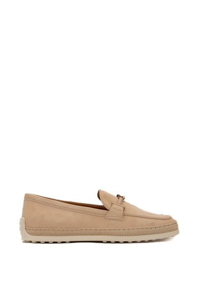 Shop Tod's T-ring Suede Loafers In Beige