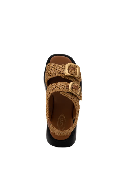 Shop Tod's 45mm Raffia Sandals In Beige