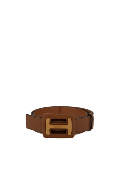Shop Hogan Belt With Logo In Hammered Leather In Brown